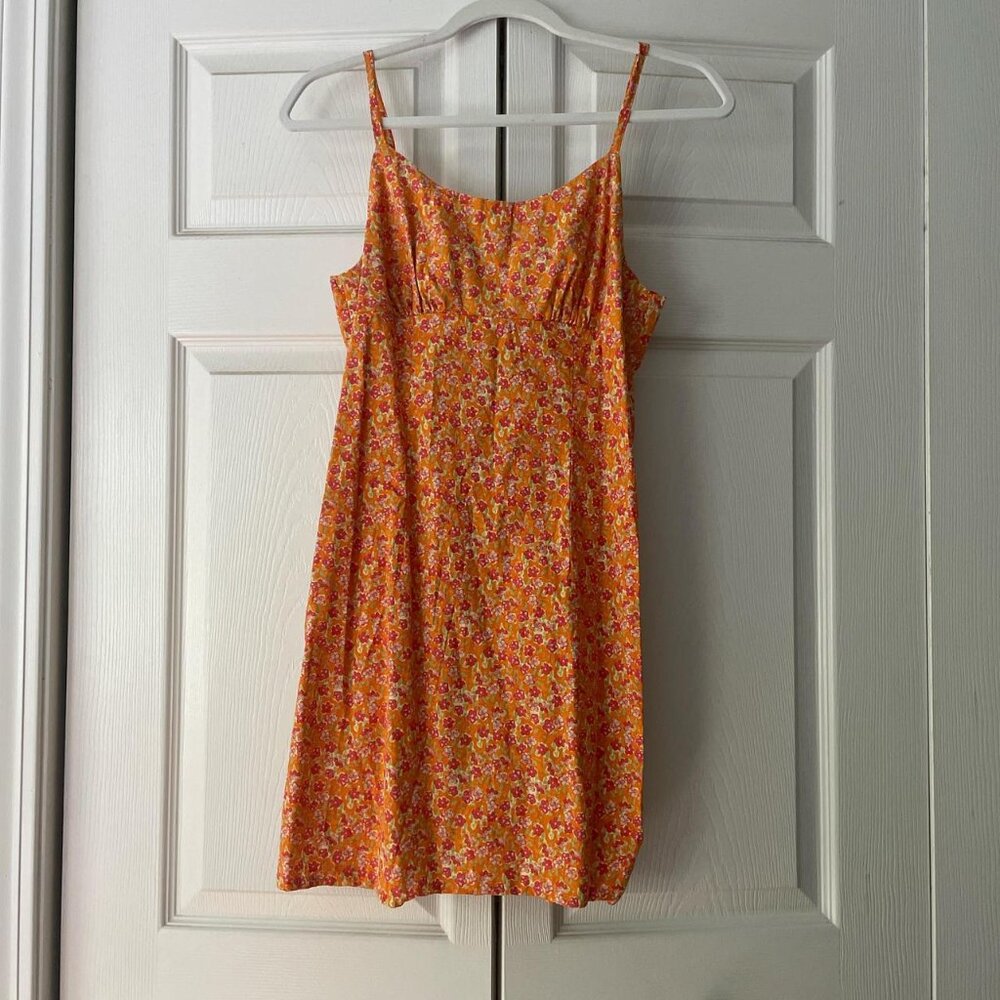 Summer floral pink and orange mini dress